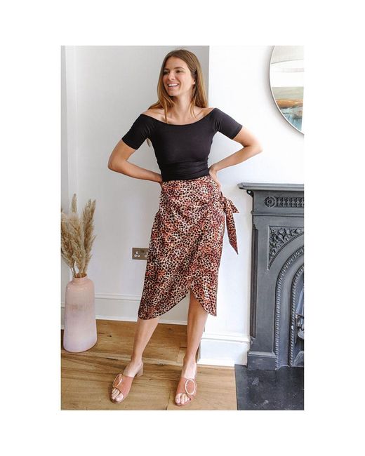 Sosandar Brown Leopard Print Tie Front Wrap Skirt