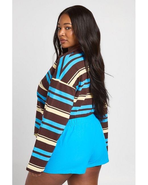 Boohoo Blue Plus Nylon Boxer Style Runner Shorts