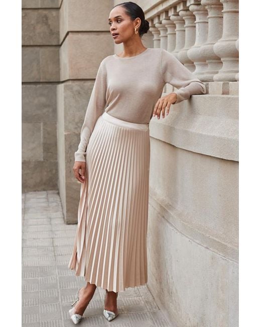 Sosandar Brown Champagne Pleated Satin Midi Skirt