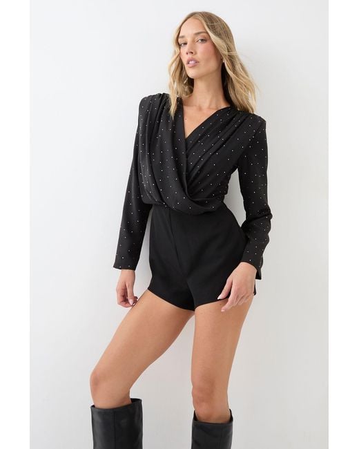 MissPap Black Premium Tailored Hotfix Playsuit
