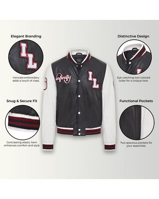 Infinity Leather Black Baseball Letterman Bomber Jacket for men