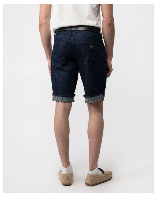 Armani Exchange Blue Cuffed Denim Shorts for men