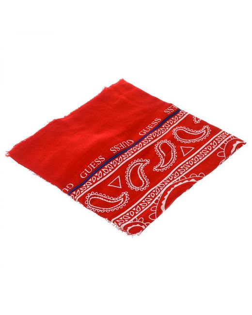Guess Red Printed Scarf With Frayed Contours Am8764mod03 Man Rayon for men