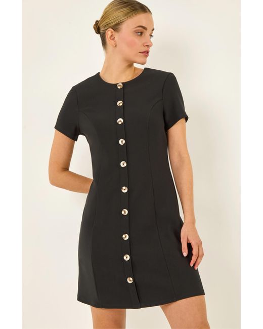 D.u.s.k Black Ribbed Texture Buttoned Dress
