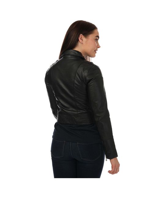 Elle Black Ladies Leather Fitted Biker Jacket