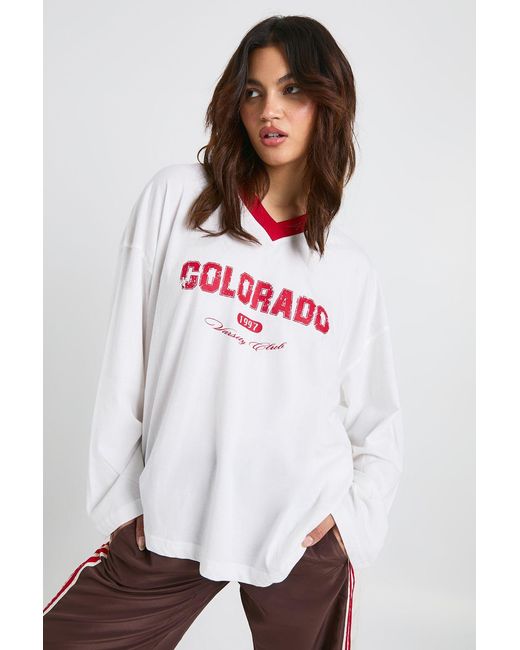 Boohoo White Colorado Contrast Binding Long Sleeve Top