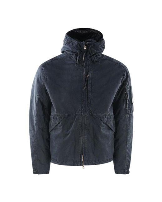 C P Company Blue 50 Fili Rubber Hooded Total Eclipse Jacket for men