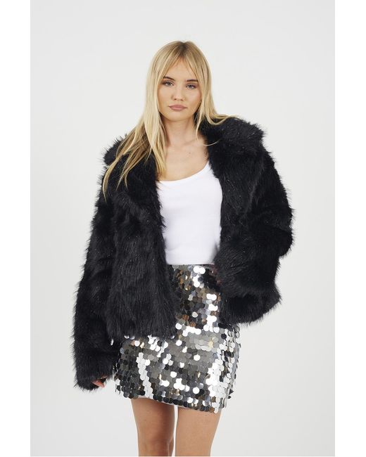 Brave Soul Blue Tinsel Faux Fur Jacket