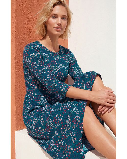 Roman Blue Ditsy Print Pocket Midi Dress