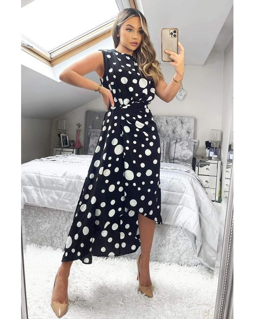 AX Paris Black And Polka Dot Gathered Midi Dress