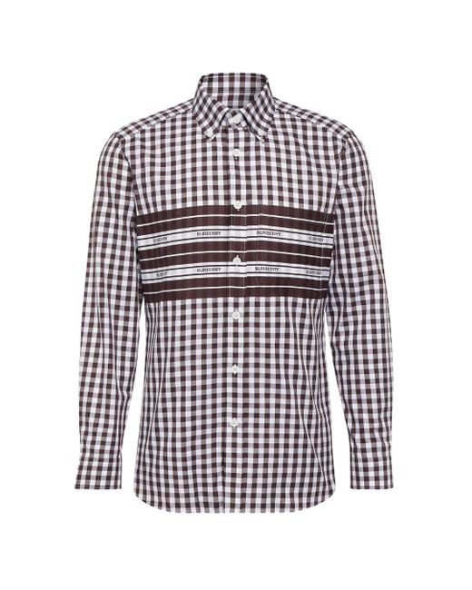 Burberry White Cotton Poplin Dark Burgundy Check Shirt for men