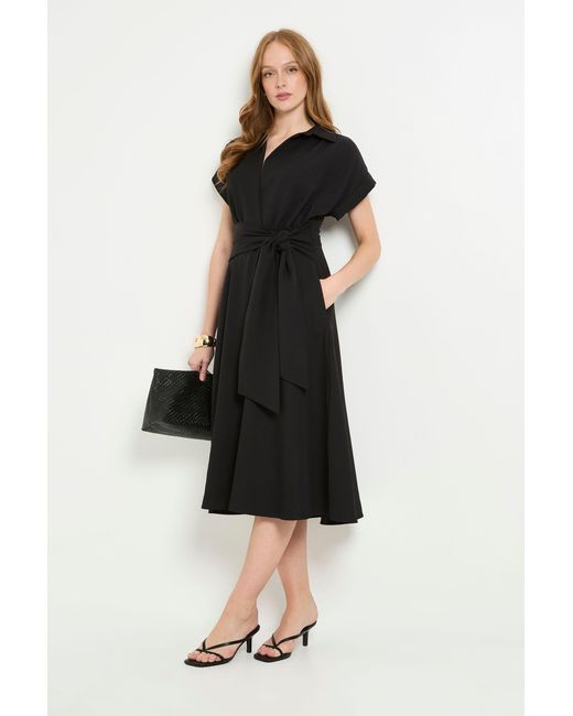 PRINCIPLES Black Formal Front Tie Shirt Midi Dress