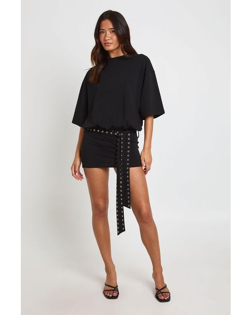 Boohoo Black Oversized Mini Dress With Studded Belt