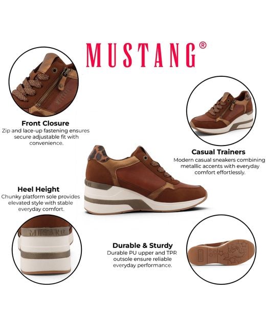Mustang Brown Tan Cream Platform Sneaker Trainer Casual Shoes