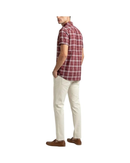 Tommy Hilfiger Red Shirts Checked Lightweight Regular Fit Short Sleeve Shirt for men