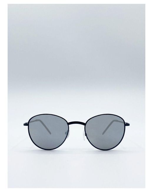SVNX Gray Classic Round Sunglasses With Mirror Lenses for men