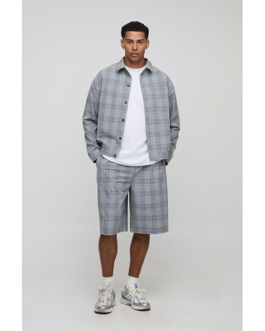 BoohooMAN Gray Oversized Plaidshirt Jacket for men