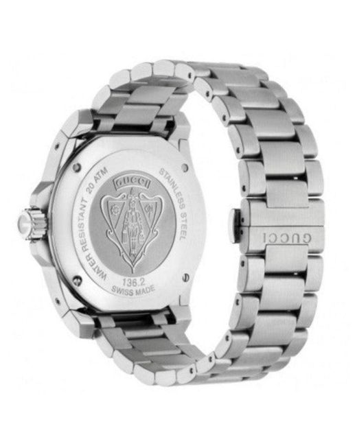 Gucci Ya136203 Duikhorloge Met Blauwe Wijzerplaat En Roestvrijstalen Armband in het Metallic