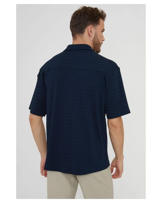 Threadbare Blue 'Drewrea' Textured Short Sleeve Cotton Shirt With Stretch for men