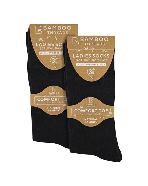 Sock Snob Black 6 Pack Ladies Bamboo Non Elastic Socks Soft Breathable Everyday Comfort