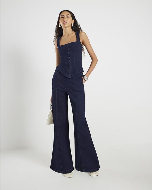 River Island Blue Corset Top Denim Sleeveless Cotton