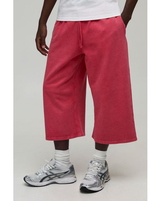 BoohooMAN Red Heavyweight Washed Jersey Longline Jort for men