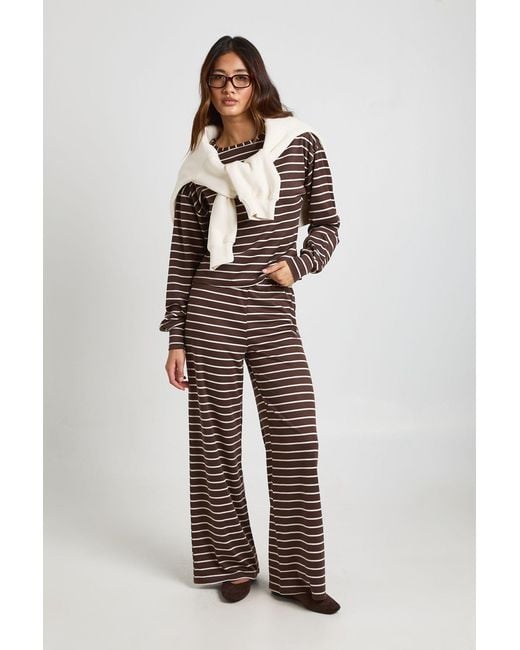 Boohoo Brown Stripe Wide Leg Trouser
