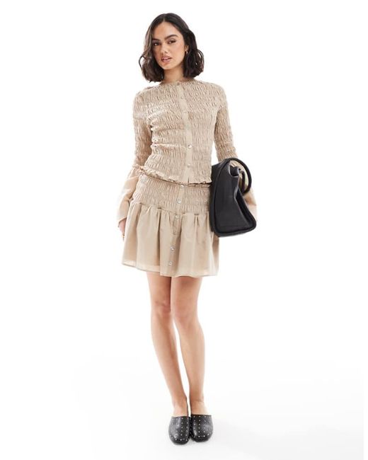 ASOS Natural Shirred Drop Waist Mini Skirt