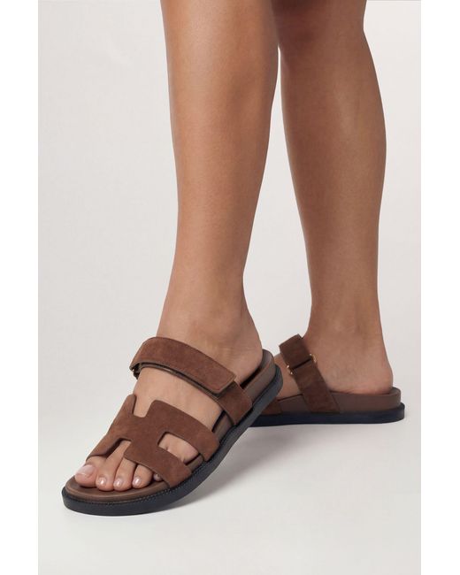 MissPap Brown Faux Suede Footbed Sliders
