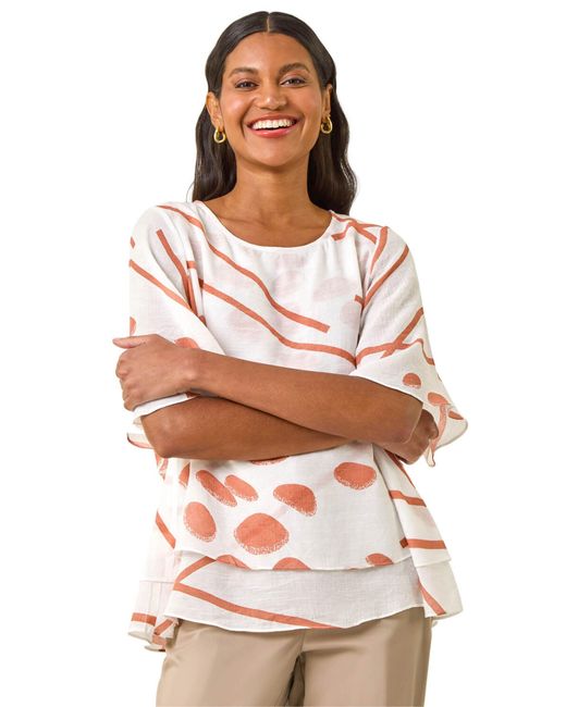 Roman White Abstract Layered Tunic Top