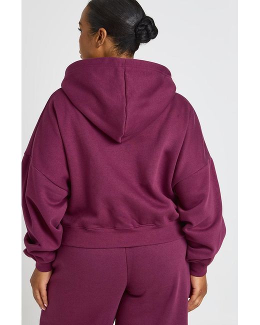 Boohoo Purple Plus Core Basic Boxy Balloon Sleeve Oversized Zip Through Hoodie