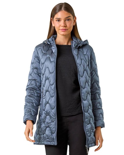Roman Blue Wave Quilted Puffer Hooded Coat