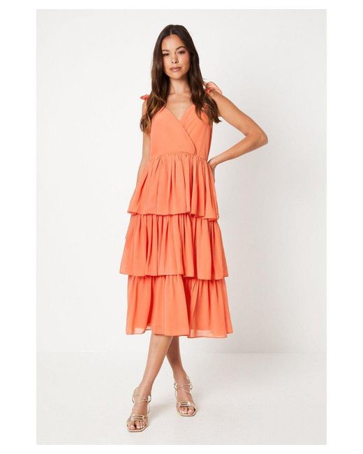 Coast Orange Wrap Georgette Midi Dress