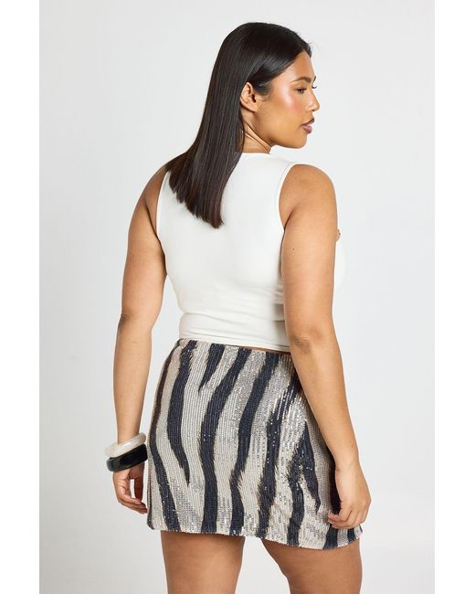 Boohoo White Plus Zebra Sequin Mini Skirt