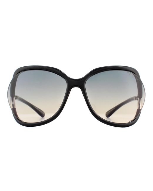 Tom Ford Square Glanzende Zwarte Rook Grijze Gradiënt Zonnebril in het Black