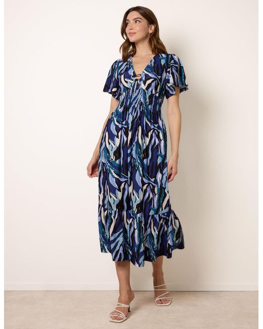 Blue Vanilla Blue Ring Detail Printed Dress