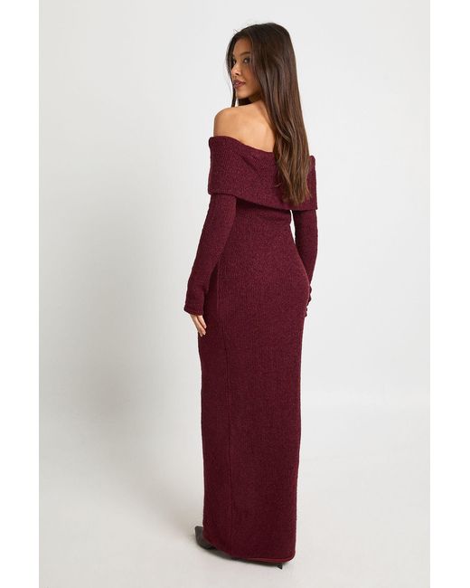 Boohoo Textured Deep Bardot Maxi Dress
