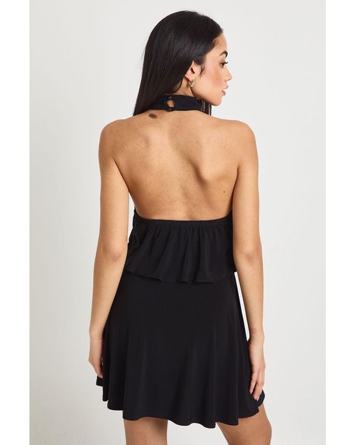 Boohoo Black Slinky Halterneck Backless Skater Dress