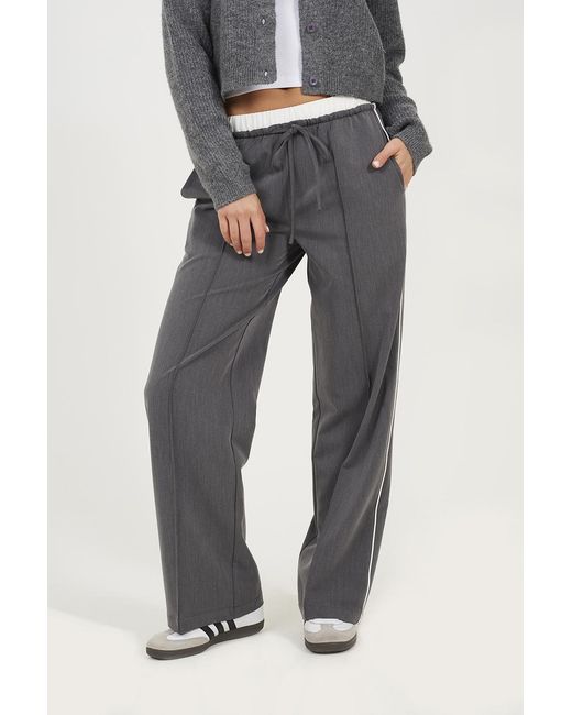 Brave Soul Gray Contrast Waistband Tailored Trousers