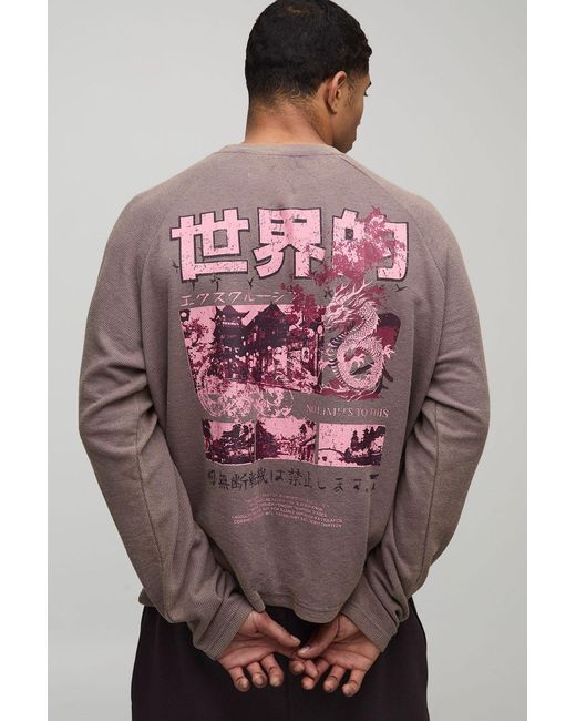 BoohooMAN Purple Oversized Boxy Acid Wash Dragon Waffle T-Shirt for men