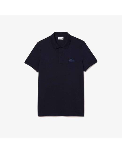 Lacoste Regular Fit Quilted Crocodile Badge Poloshirt In Blauw in het Blue voor heren