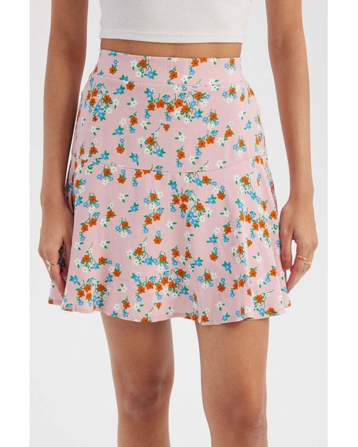 Hiccup Pink Floral High Waist Ruffled Mini Skirt