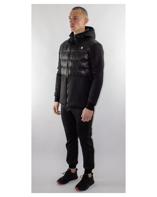 D Rock Black Tracksuit Set Padded Jacket And Cuffed Bottom for men