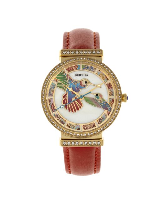 Bertha Metallic Emily Mother-Of-Pearl Leather-Band Watch