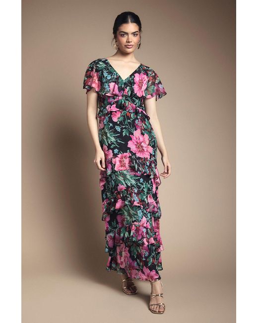 Oasis Black Ruffle Detail Maxi Dress