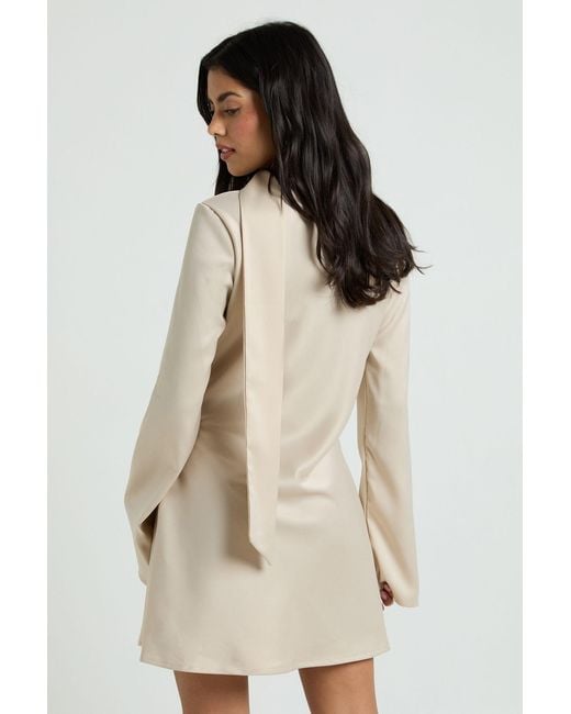 Boohoo Natural Textured Satin Scarf Detail Shift Dress