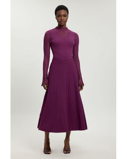 Karen Millen Purple Viscose Blend Filament Knit Midi Dress