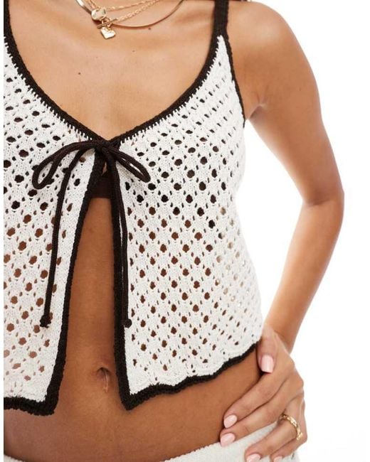 Miss Selfridge White Knitted Tie Front Cami Top Beach Co Ord