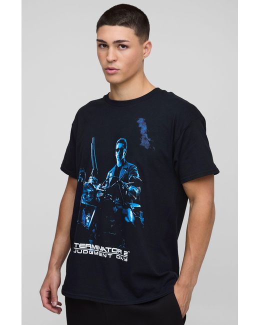 BoohooMAN Blue Oversized The Terminator License Printed T-shirt for men