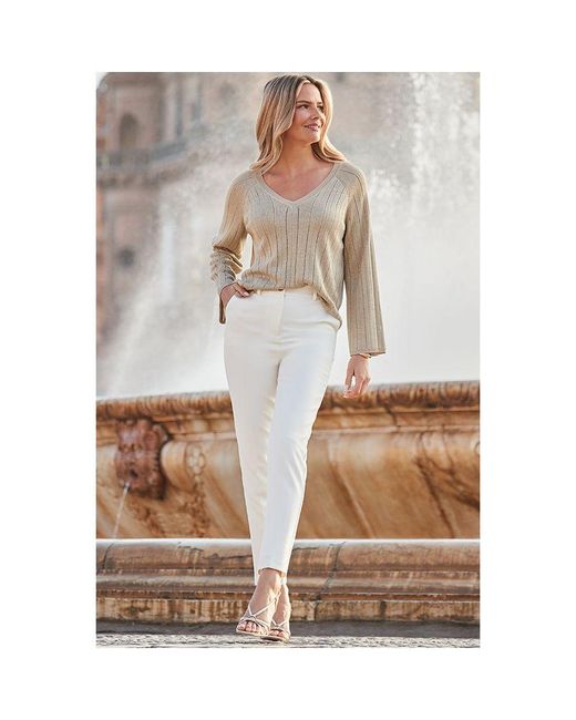 Sosandar Brown Sparkle Metallic Pointelle Stitch Fluted Sleeve Jumper Leather